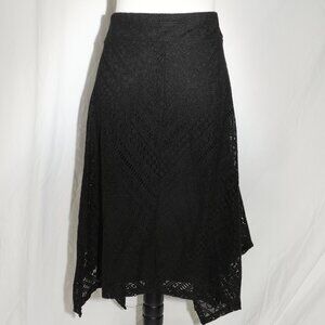 EUC Large Black Midi Skirt Thick Lace Built in Slip Elastic Waistband